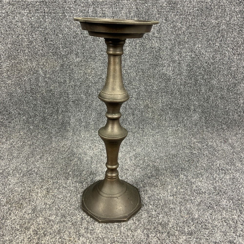 Indiana Glass 13 1/4" Brass Large Pillar Mantle Candle Holder Made in India